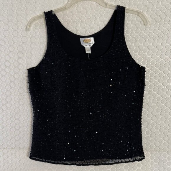 NWT Talbots Black Round Neck Pure Silk Sequins Bead Lined Tank Size 4 - Picture 6 of 8